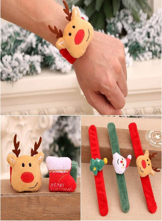Partunay 5 Pcs Kids Velvet Christmas Slap Bracelets Christmas Snap Bracelet Party Favors Xmas Slap Bands Include Santa Claus Snowman Reindeer Bear Christmas Decorations for Girls and Boys - Image 3